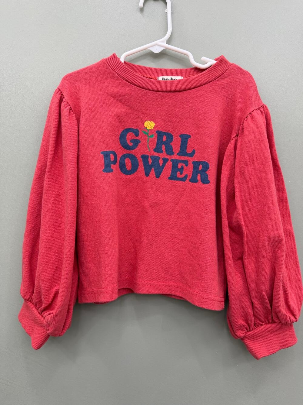 Bo-Bo Girls 5T Girl Power Graphic Top Red Puff Sleeve 100% Cotton Korea